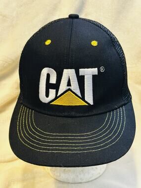 CAT Diesel Equipment Trucker SnapBack Blac Yellow Mesh Back Cap Mens Adjustable